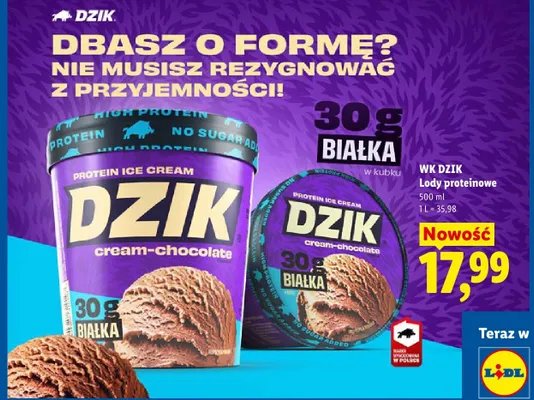 Lody proteinowe cream-chocolate WK Dzik promocja w Lidl