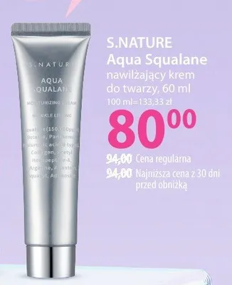 Nawilżający krem do twarzy S.NATURE Aqua Squalane promocja w Hebe