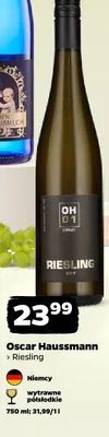 Wino białe Oscar Haussmann Riesling wytrawne półsłodkie promocja w Netto