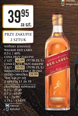 Whisky Johnnie Walker Red Label 40% promocja w Dino