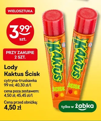 Lody Kaktus Ścisk cytryna-truskawka promocja w Żabka