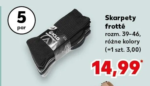 Skarpety frotté rozm. 39-46 różne kolory promocja w Kaufland