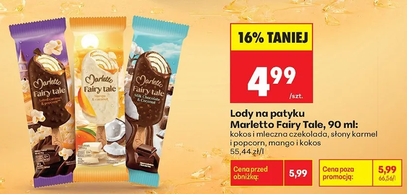 Lody na patyku kokos i mleczna czekolada Marletto Fairy Tale promocja w Biedronka