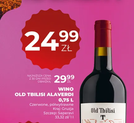 Wino czerwone Old Tbilisi Alaverdi półwytrawne promocja w Duży Ben