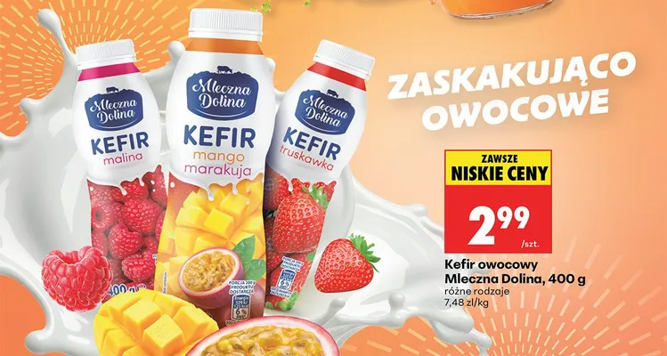 Kefir owocowy malina Mleczna Dolina promocja w Biedronka