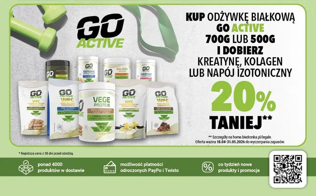 Odżywki białkowe, różne rodzaje Go Active promocja w Biedronka Home