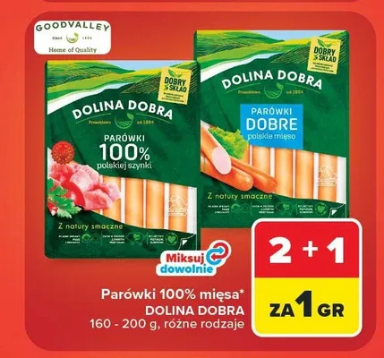 Parówki 100% z szynki Dolina Dobra promocja w Carrefour Market