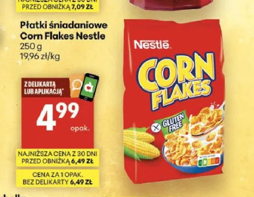 Płatki śniadaniowe Corn Flakes Nestle Gluten Free promocja w Delikatesy Centrum