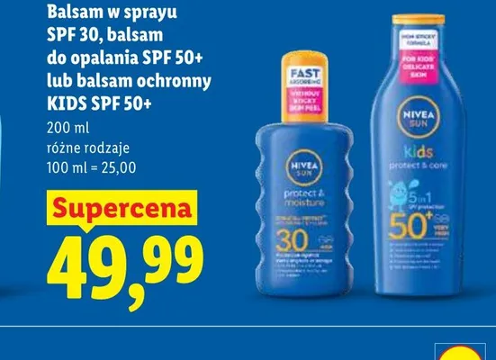 Balsam do opalania SPF 50+ Nivea Sun promocja w Lidl