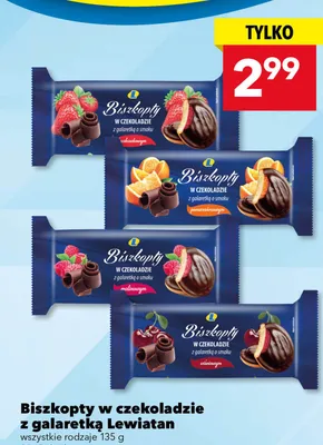 Biszkopty w czekoladzie z galaretką różne rodzaje promocja w LEWIATAN