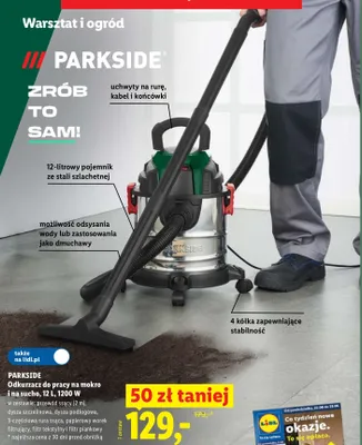 Odkurzacz do pracy na mokro i na sucho Parkside promocja w Lidl