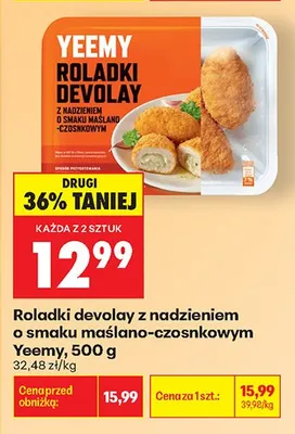 Roladki devolay z nadzieniem o smaku maślano-czosnkowym Yeemy promocja w Biedronka
