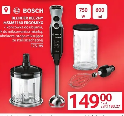 Blender ręczny Bosch MSM67160 ERGOMIXX 750W promocja w Selgros
