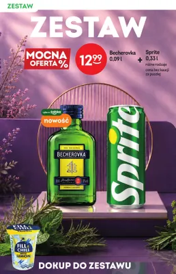 Zestaw likier ziołowy Becherovka 0,09 l + napój gazowany Sprite 0,33 promocja w Żabka