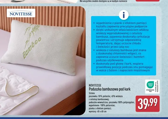 Poduszka bambusowa pod kark NOVITESSE promocja w Aldi