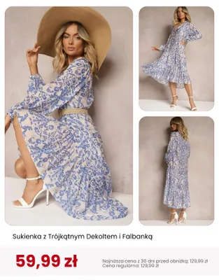 Sukienka z trójkątnym dekoltem i falbanką Renee promocja w Renee