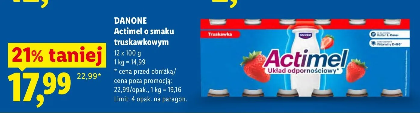 Jogurt Actimel o smaku truskawkowym promocja w Lidl