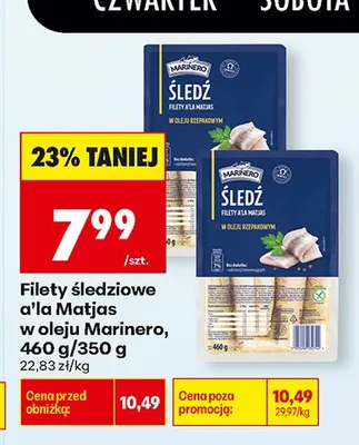 Filety śledziowe a'la Matjas w oleju Marinero promocja w Biedronka