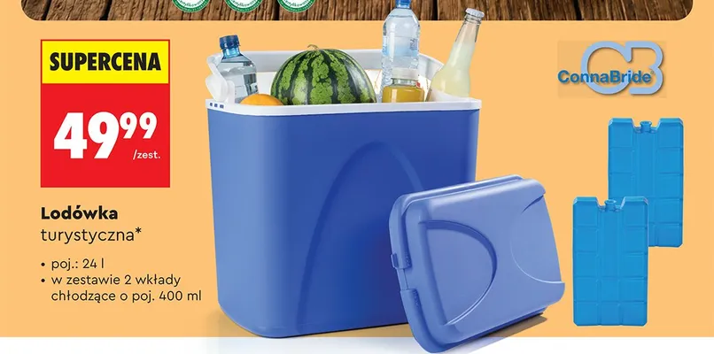 Lodówka turystyczna ConnaBride w zestawie 2 wkłady chłodzące o poj. 400ml promocja w Biedronka