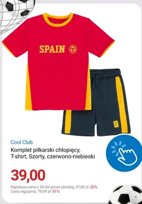 Komplet piłkarski chłopięcy Cool Club T-shirt Szorty czerwono-niebieski promocja w Smyk