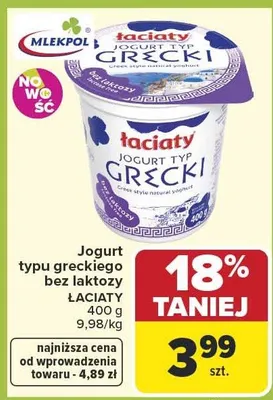 Jogurt typu greckiego bez laktozy promocja w Carrefour