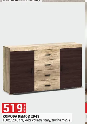 Komoda Remos 2D4S 150x85x40cm kolor country szary/arusha magia promocja w Merkury Market