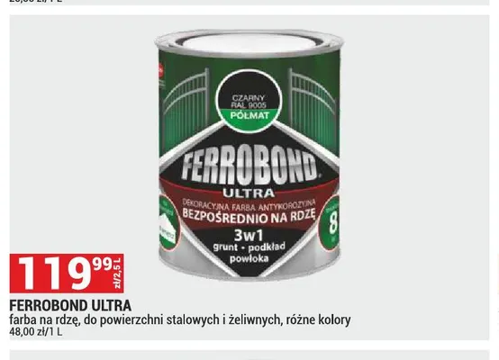 Farba na rdzę do powierzchni stalowych i żeliwnych Ferrobond Ultra promocja w Merkury Market