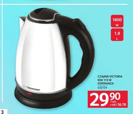 Czajnik Victoria Ekk 113W Esperanza promocja w Selgros
