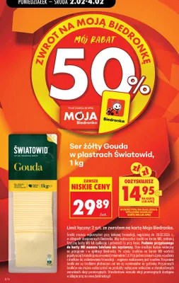 Ser żółty Gouda w plastrach, 1 kg promocja w Biedronka