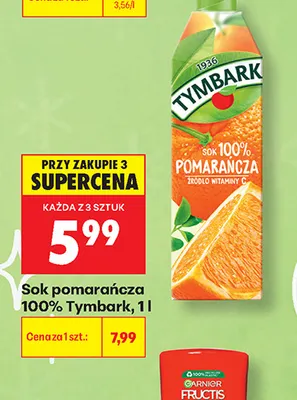 Sok pomarańcza Tymbark 100% promocja w Biedronka