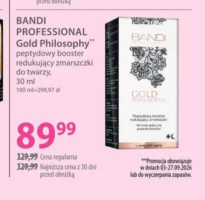 Gold Philosophy peptydowy booster redukujący zmarszczki do twarzy Bandi Professional promocja w Hebe