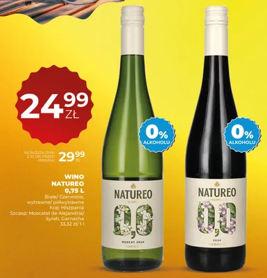Wino bezalkoholowe białe Torres Natureo Muscat promocja w Duży Ben
