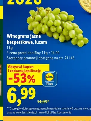 Winogrona jasne bezpestkowe luzem promocja w Lidl