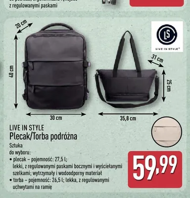 Plecak podróżny LIVE IN STYLE 27,5 l promocja w Aldi