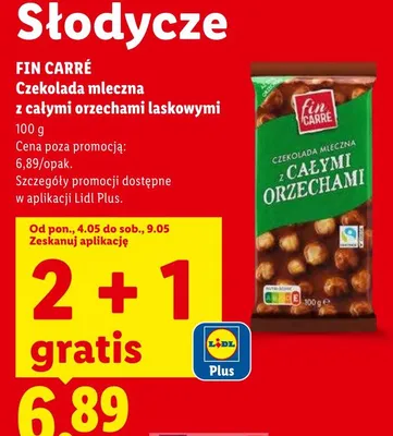 Czekolada mleczna Fin Carré z całymi orzechami laskowymi promocja w Lidl