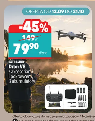 Dron V8 z akcesoriami i pokrowcem 3 akumulatory Extralink promocja w Biedronka