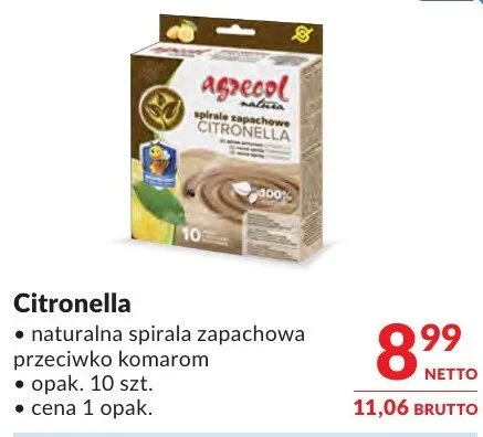 Citronella naturalna spirala zapachowa przeciwko komarom promocja w Makro