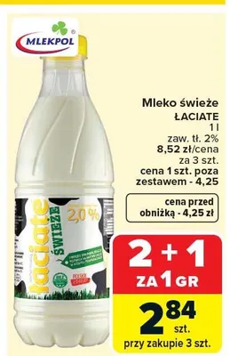 Mleko świeże Łaciate promocja w Carrefour