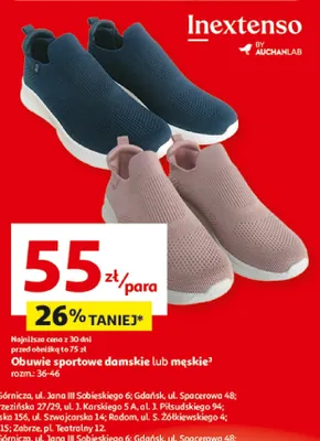 Obuwie sportowe damskie lub męskie promocja w Auchan