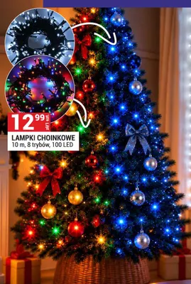 Lampki choinkowe 10 m 8 trybów 100 LED promocja w Merkury Market