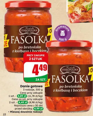 Danie gotowe fasolka po bretońsku z kiełbasą i boczkiem promocja w Dino