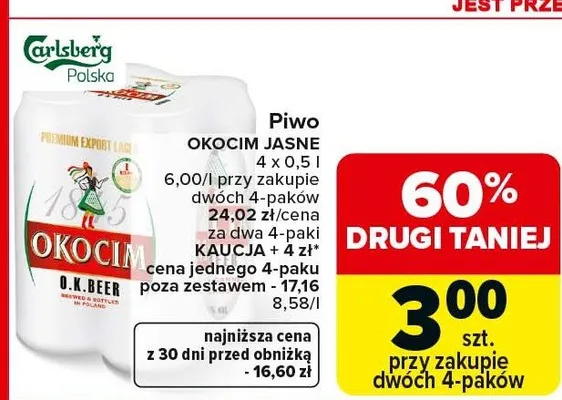 Piwo Okocim Jasne promocja w Carrefour Market
