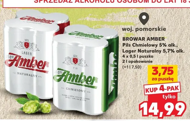 Piwo Chmielowy 5,7% alk., Lager Naturalny 5,7% alk. promocja w Kaufland