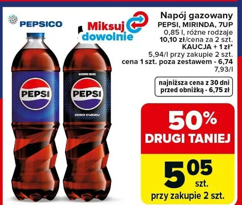 Napój gazowany Pepsi Mirinda, 7up różne rodzaje promocja w Carrefour Market