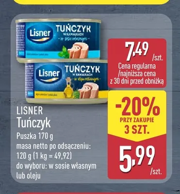 Tuńczyk w kawałkach w oleju Lisner promocja w Aldi