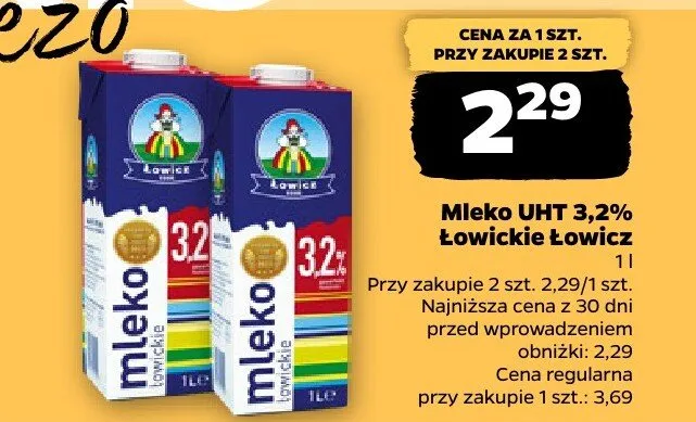 Mleko UHT 3,2% Łowickie  promocja w Netto