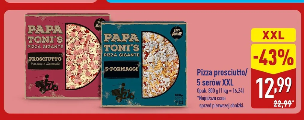 Pizza prosciutto PAPA TONI'S XXL promocja w Aldi