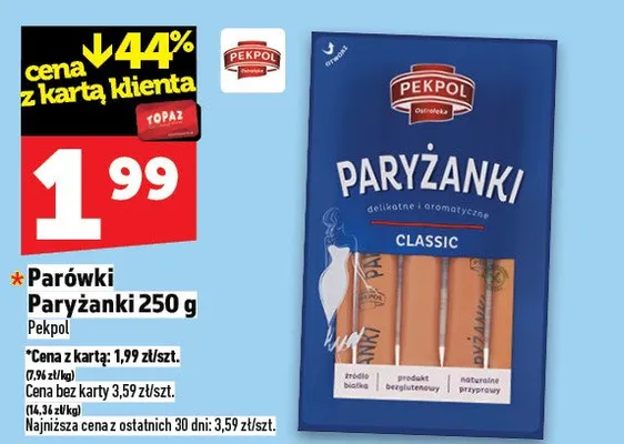 Parówki Paryżanki Classic Pekpol promocja w TOPAZ