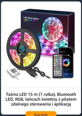 Taśma LED 15 m (1 rolka) Bluetooth LED RGB łańcuch świetlny z pilotem zdalnego sterowania i aplikacją promocja w Amazon
