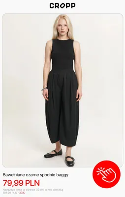 Spodnie baggy bawełniane czarne Cropp promocja w Cropp